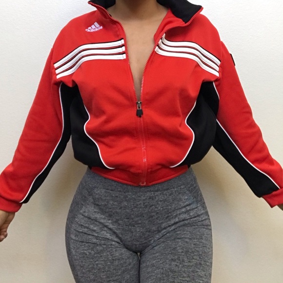 Red Adidas Crop Zip Jacket | Poshmark